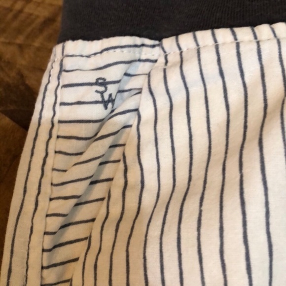 Sandwich Linen Blue Stripe fitted Waist MIDI Skirt - Picture 4 of 9